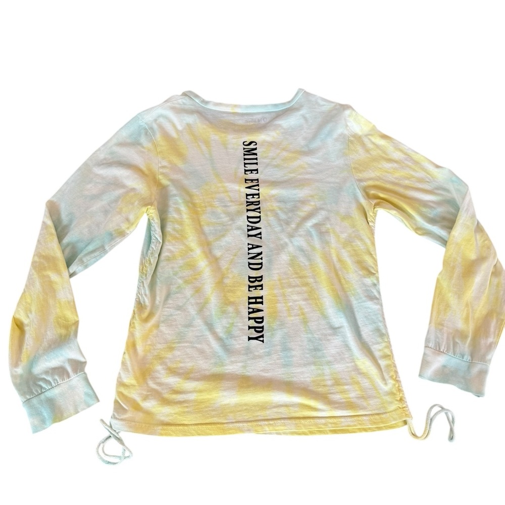 ON FIRE GRAPHIC Ruched Side Tie Long Sleeve Sweatshirt Top Womens Size L Cinch
